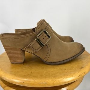 Vionic Leather Heeled Mules - Cheyenne Taupe 8.5